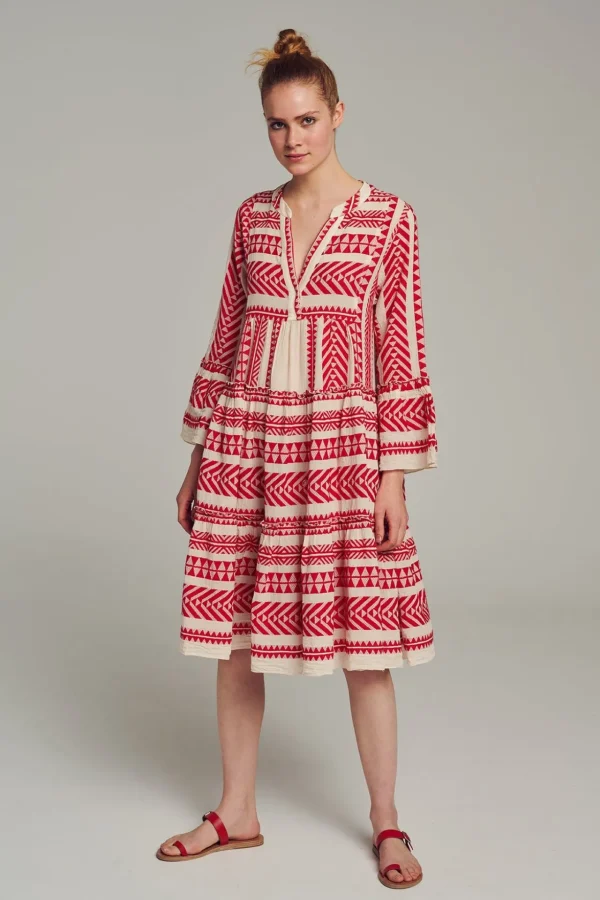 Devotion TWINS Kleider | Ella Midi-Red/Offwhite